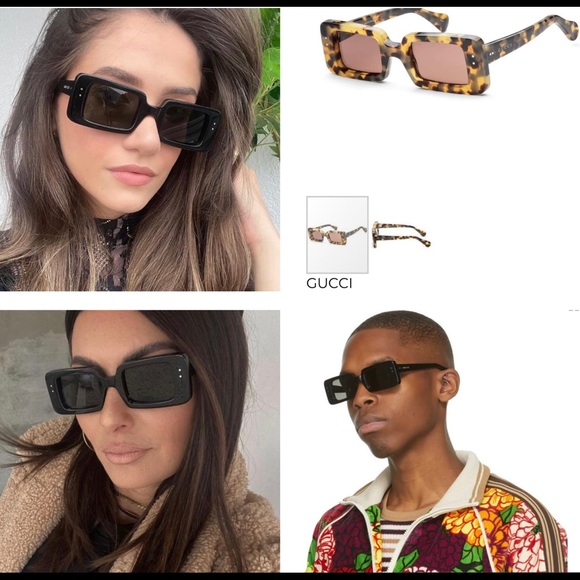 GUCCI UNISEX RECTANGULAR HAVANA SUNGLASSES - Picture 2 of 16